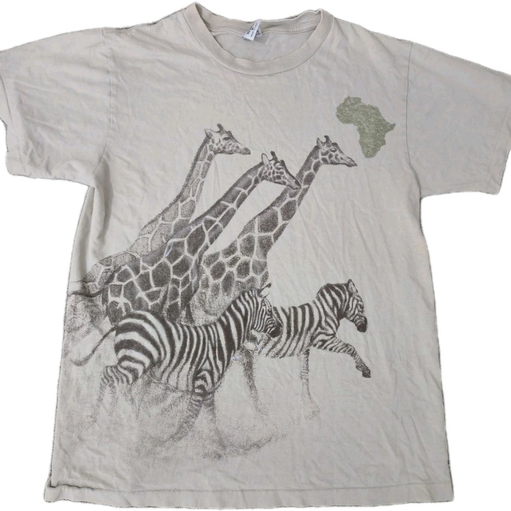 Vintage 90s Giraffes In Africa T-shirt Size M Single Stitch USA Made Safari